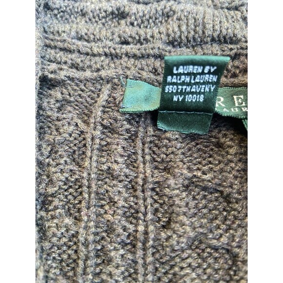 Ralph Lauren Sweater Womens 2X Green Cable Knit V-Neck Fisherman Preppy Cotton - Picture 5 of 16